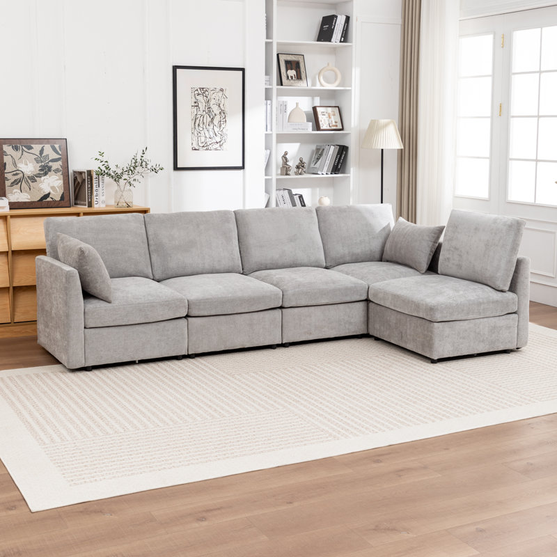 Canapé modulaire rembourré 5 pièces Miller, Gris