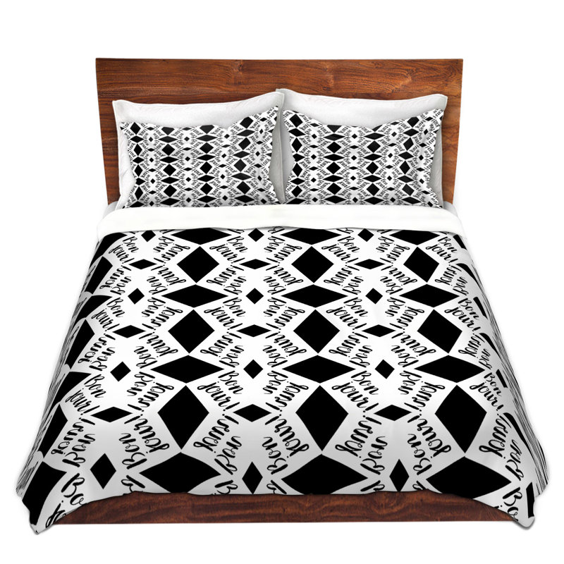 Ensemble de housse de couette très grand DiaNoche en microfibre par Zara Martina - Motif Bonjour noir et blanc