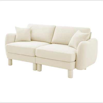 Boucle Fabric 2-Seater Loveseat Sofa Couch With Distinctive Shell-Shaped Armrests,Cylindrical Legs Wrapped With Self-Fabric