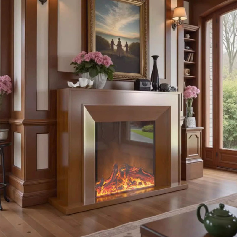 Foyer électrique en bois de noyer massif