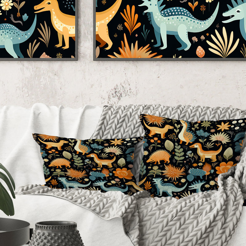 Dinosaurs Roar V - coussin floral en polyester