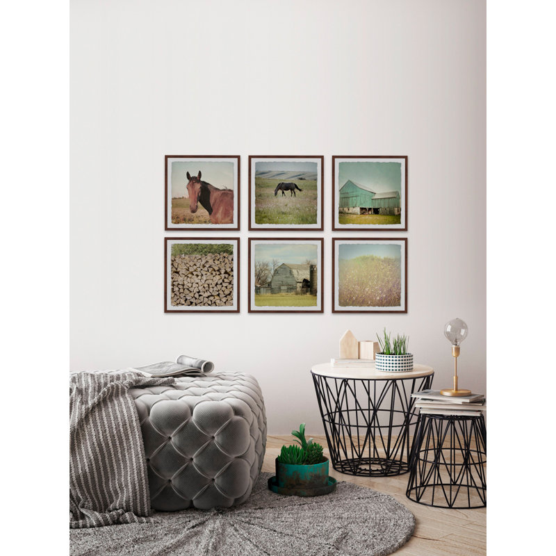 Barn and Horses II Hexaptych - Ensemble de 6 reproductions de photos sur papier, H 24 po x l 24 po x L 1,5 po
