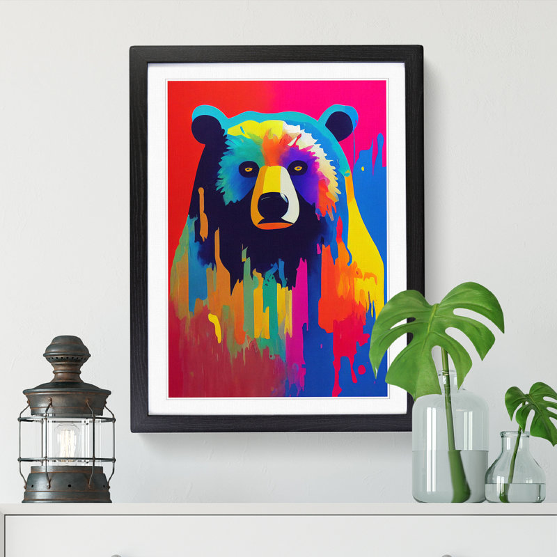 Bear Crayon - Single Picture Frame Print, 46cm H x 34cm W, Walnut Framed