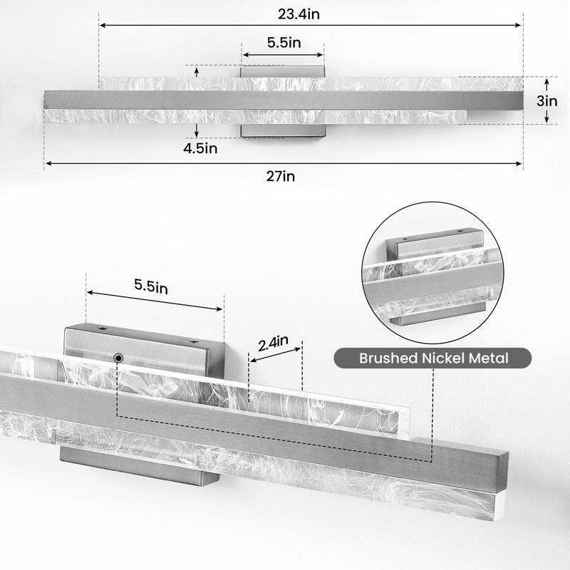 Cassanova 27" Dimmable LED Bath Bar, Nickel