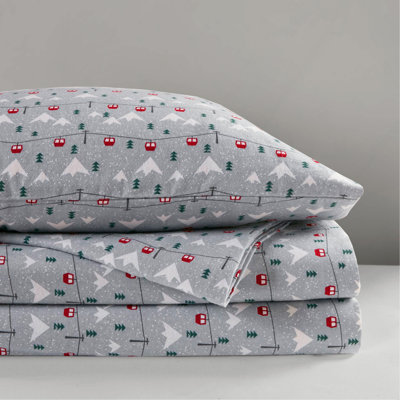 4 Pieces Queen Sheet Set Grey Ski Jump, Soft Flannel, Comfortable And Durable Bedding For Cozy Nights