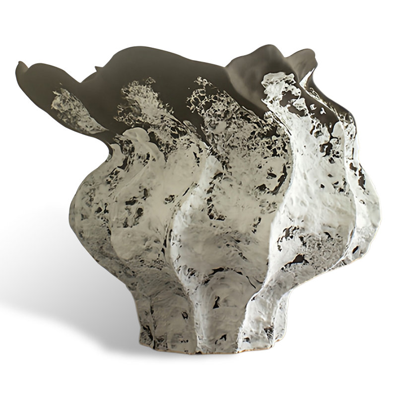 Two Tone Distressed Textured Abstract Art Ceramic Flower Vase, 9.45"H*12.6"W*8.66"D
