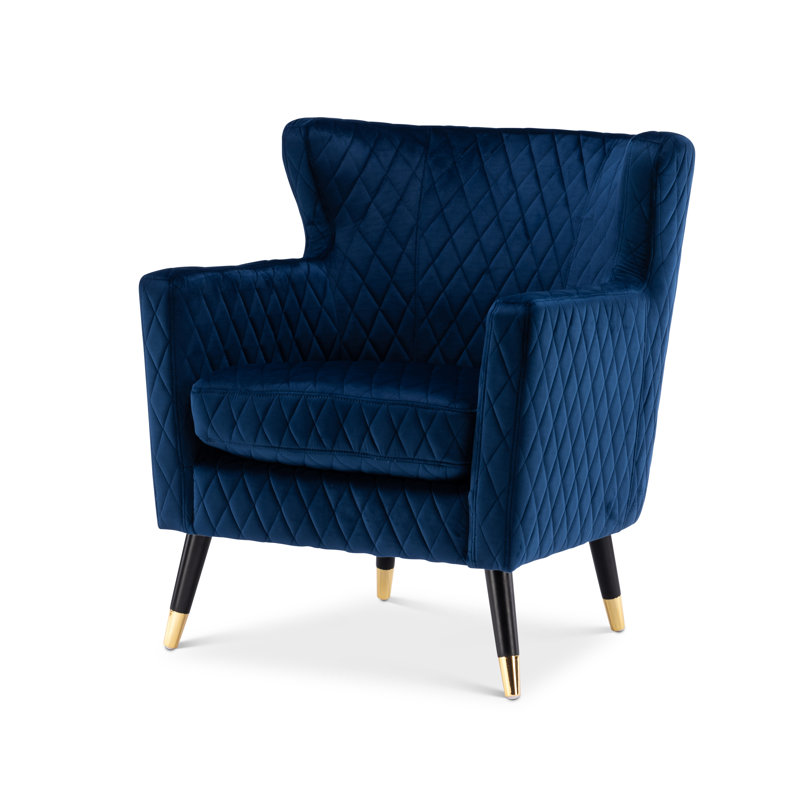 Ghita Quilted Accent Velvet Wingback Chair, Blue