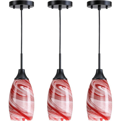 3-pack Red Burgundy Mini Glass Pendant Light