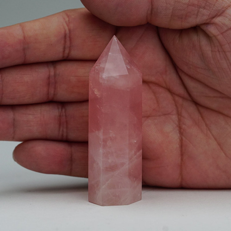 Rose Quartz Polished Point from Brazil (38 Grams), 2.5" H x 1" W x 0.5" D