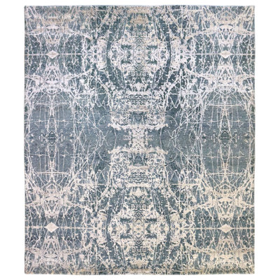 Flight Damask Area Rug in Blue/Taupe/Silver