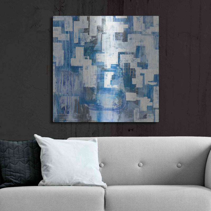 «Red Blue Barrel Studio» «In Blue A Maze» par Melissa Averinos, art mural en métal, H 36 po x l 36 po