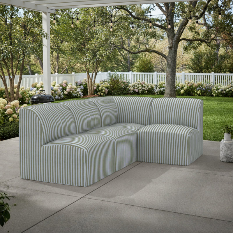 Canapé modulaire d'extérieur 4 pièces en Sunbrella® de Praia, Sunbrella® à rayures vertes