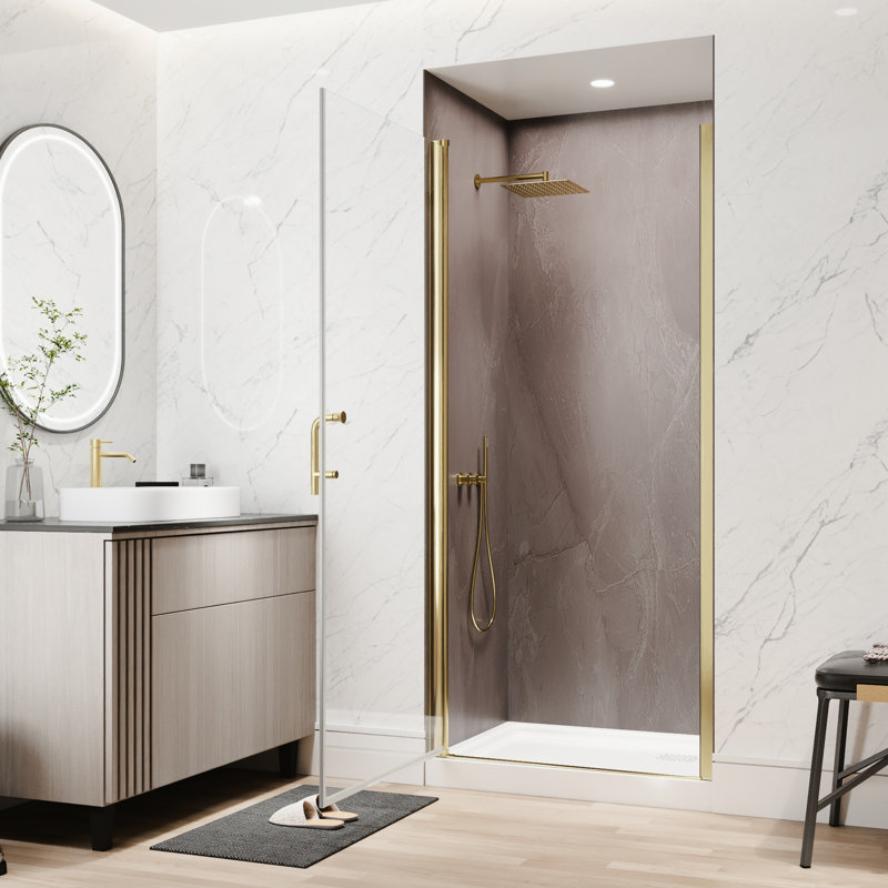 34 - 36 In.W X 72 In.H Pivot Shower Door With 1/4 In. Clear Glass, Reversible And Adjustable For Compact Bathroom Layouts, Splash Proof Function Corners,