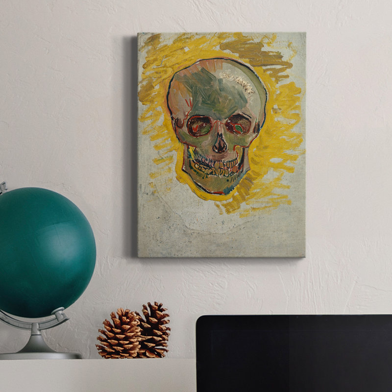 Crâne d'un squelette - reproduction d'art sur toile tendue, H 12 po x l 8 po x P 1 po
