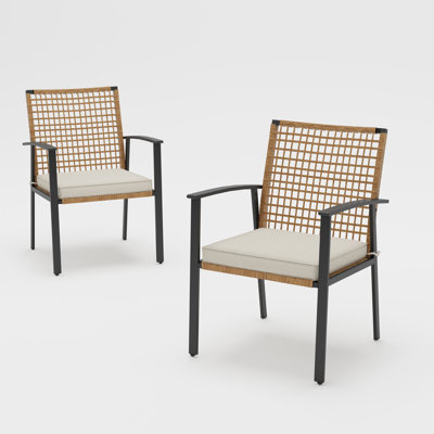 Chaise de salle à manger fixe d'extérieur 2 pièces avec coussins