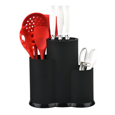3-In-1 Universal Round Knife Block (Knife Not Included) With 2 Cutlery Scissor Slots