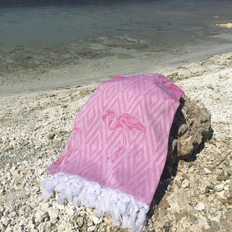 Premium Fouta Beach Towel, 100% Cotton, Flamingo Pattern, 39.4 x 70.9 Inches | High Absorbency, Ultra-Soft, Fuchsia Color | Machine Washable for Easy Care | Perfect for Beach, Pool, and Travel
