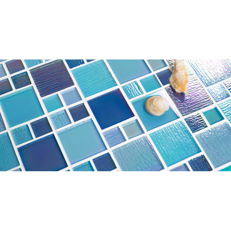 Reflections Artista Glass Versailles Mosaic Sheet Tile, Aqua Blue