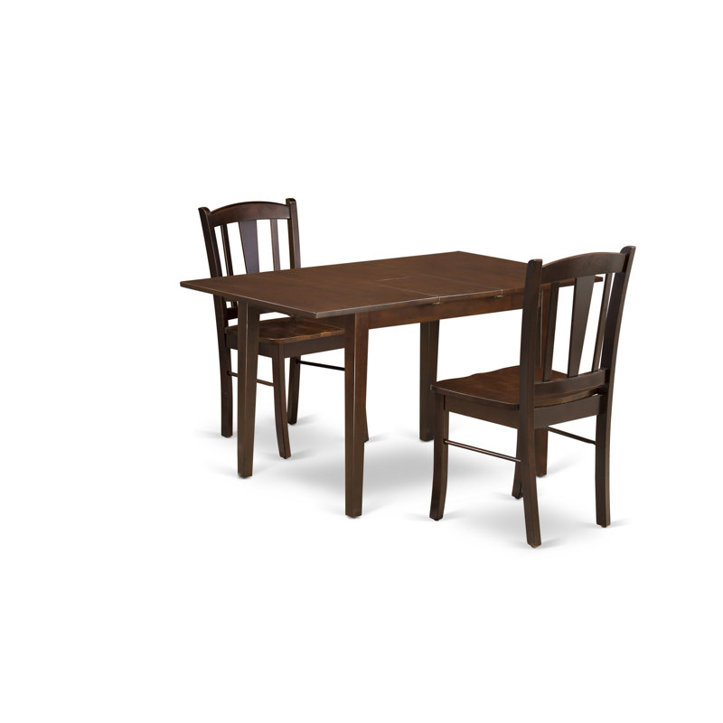 Ensemble de table de salle à manger 3 pièces pour petits espaces comprenant une table de salle à manger rectangulaire avec rallonge papillon et 2 chaises en bois, acajou