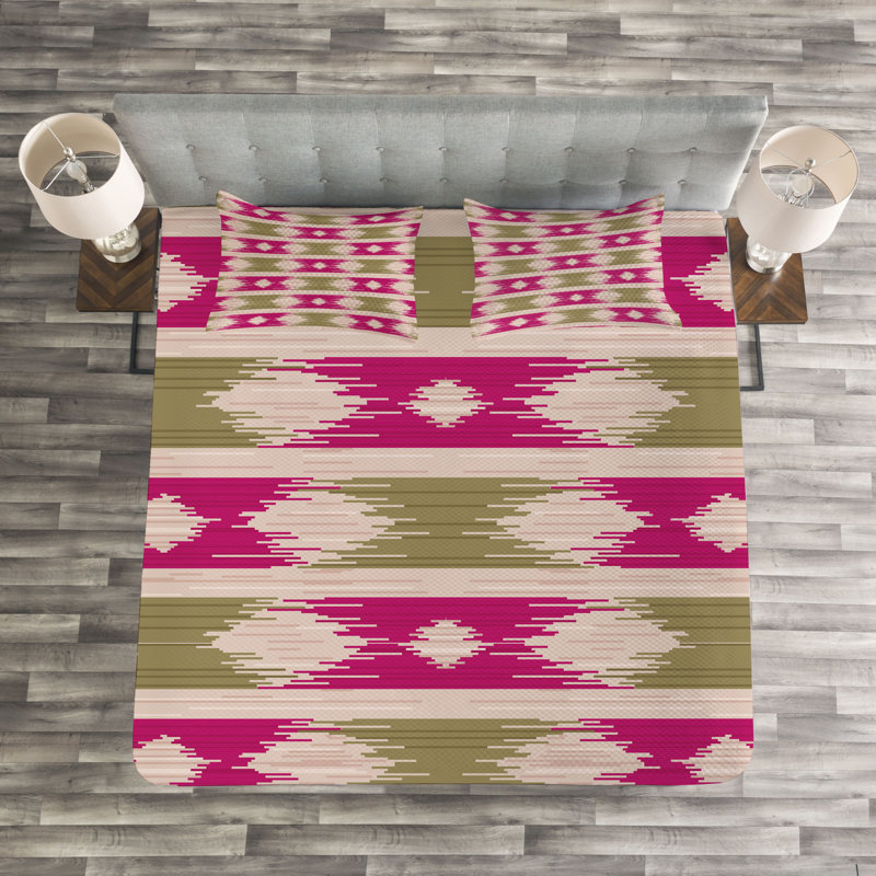 Pink/Green 100% Microfibre Bedspread, 220 x 264 cm