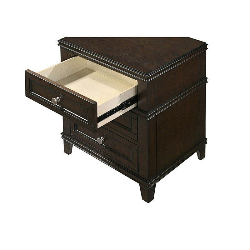 Deguzman 3 Drawer Nightstand W/USB, Cherry
