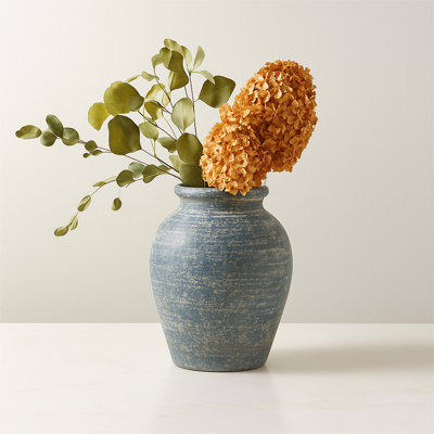 Élégant vase en terre cuite à fleurs avec finition patinée - forme classique parfaite pour la salle à manger - grand vase de table pour la décoration intérieure - bleu