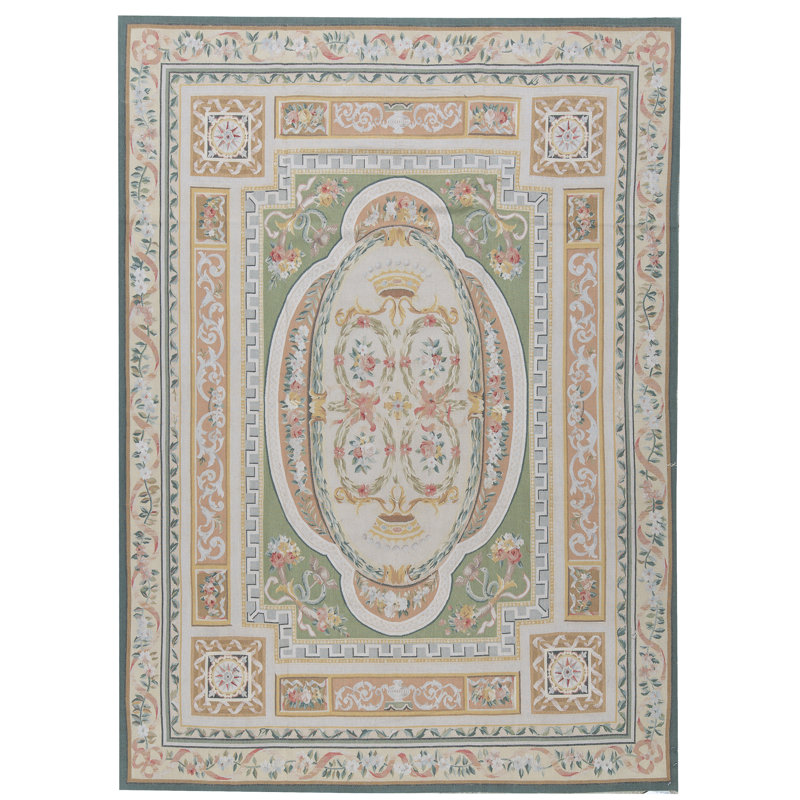 Hand-Knotted High-Quality Green and Gold Area Rug