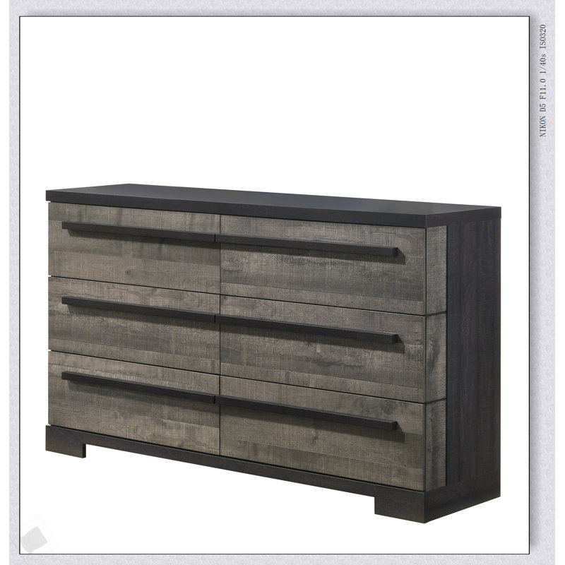 Commode à six tiroirs en bois avec finition ébène gris pour le rangement et l'organisation de la chambre à coucher moderne