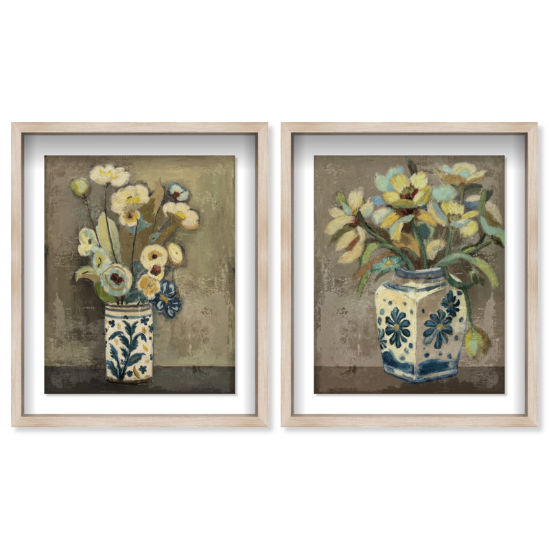 Flowers in vases set Shadowbox Floral & Botanical Print by Oliver Gal, Black Frame, 16 x 20, 21.5"H x 25.5"W