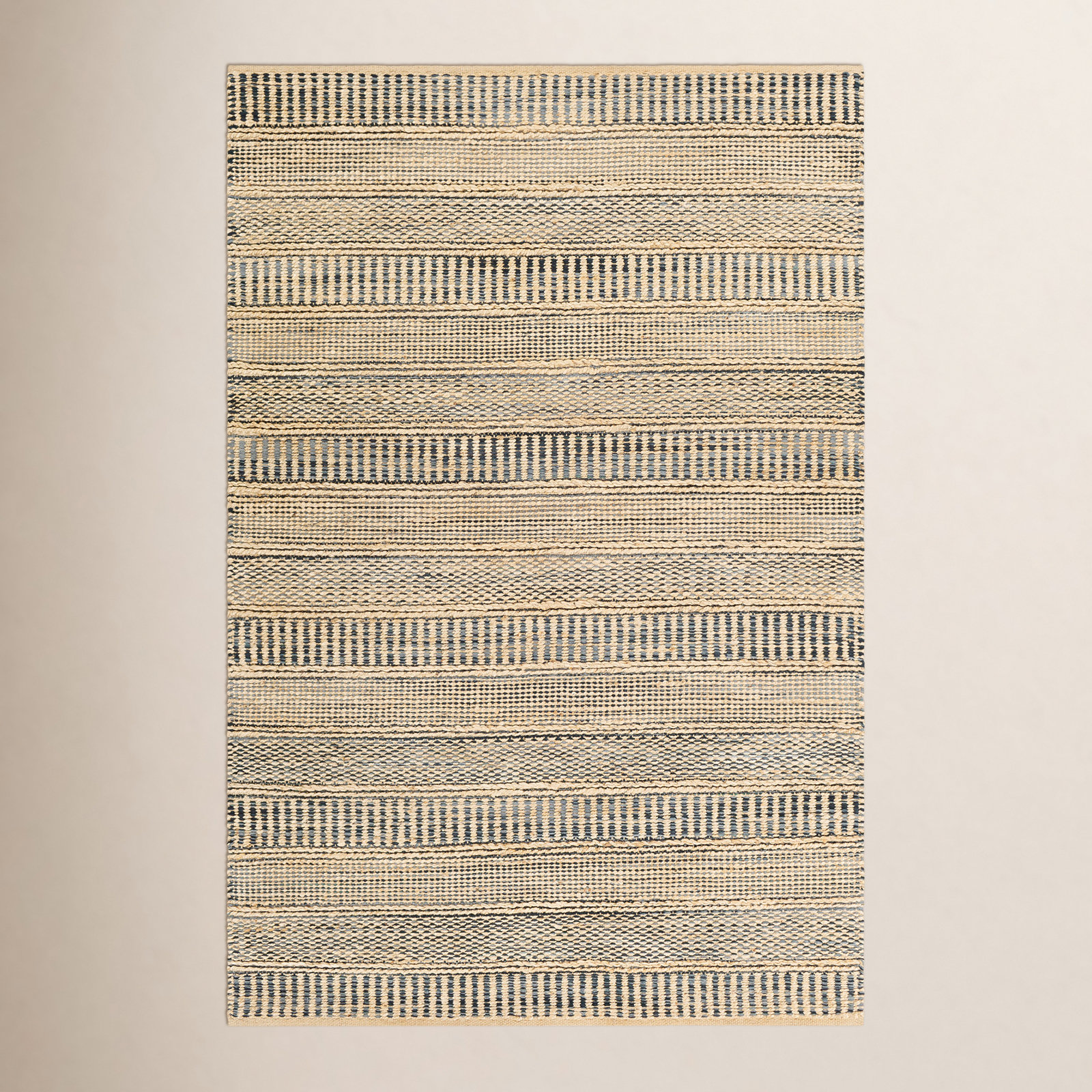 Mulaney Denim Cream Hand-Woven Geometric Jute Rug, Rectangle 8' x 10'