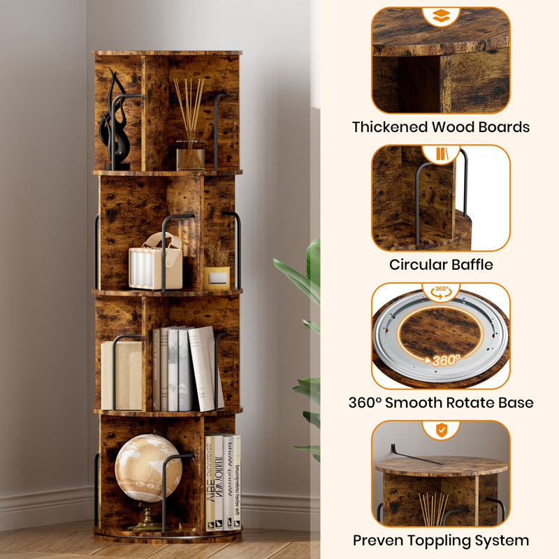 128cm H x 40cm W Solid Wood Corner Bookcase, Brown
