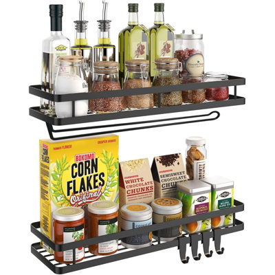 Étagère à épices murale avec porte-serviettes en papier, ensemble de 2 tablettes de rangement en acier inoxydable pour armoire de cuisine