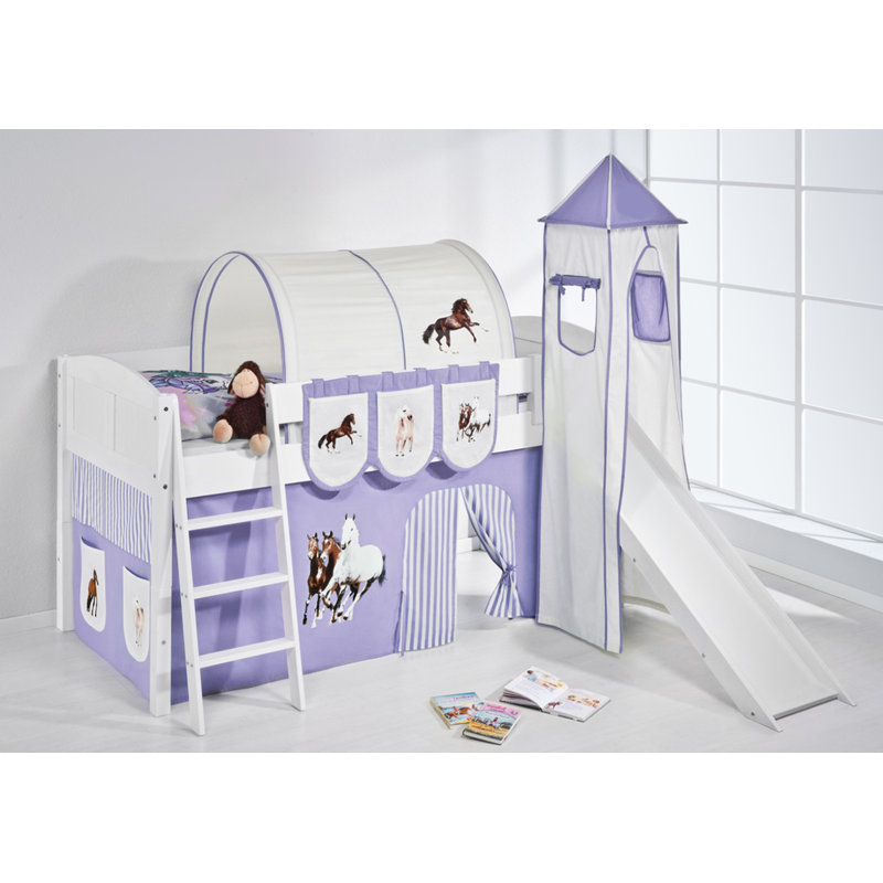 PferdeEuropean Single Mid Sleeper Bed With Curtain, Purple and beige