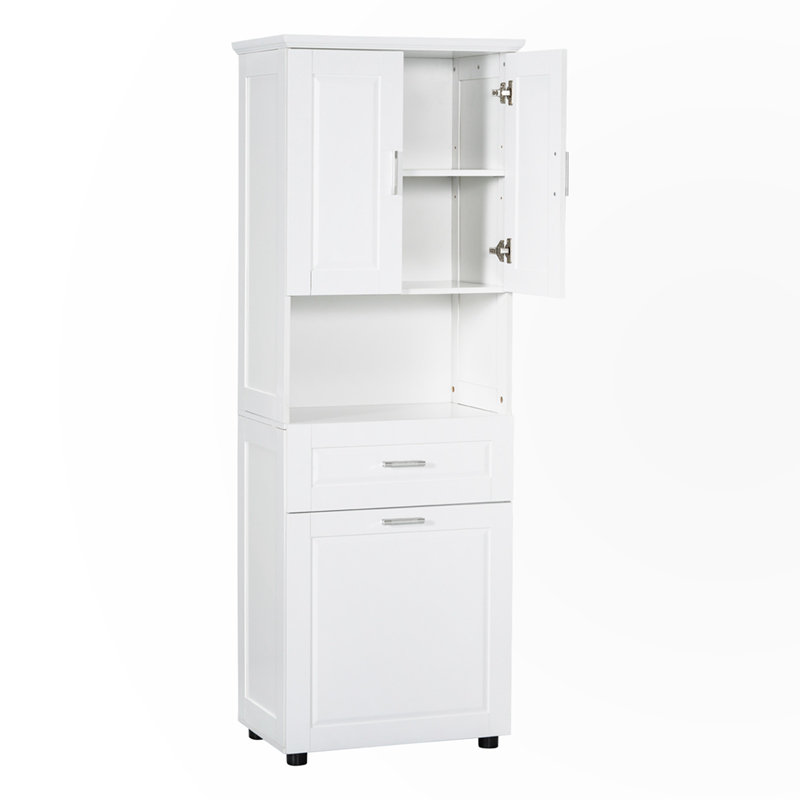 Tall Bathroom Cabinet with Laundry Basket, White