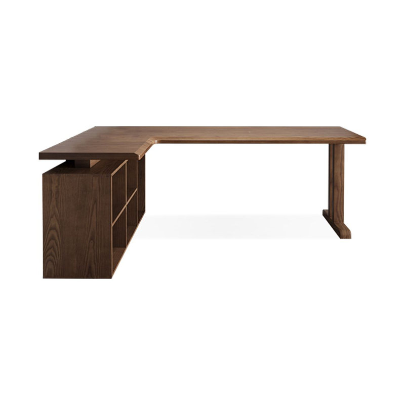 Bureau en bois massif en L noyer clair, H 29,53 po x l 70,87 po x P 41,34 po, Retour à gauche