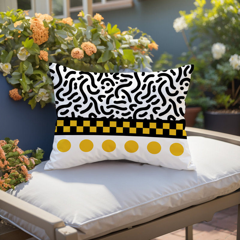 Oreiller rectangulaire réversible intérieur / extérieur Kixie, Rectangulaire H 14 po x l 20 po, Jaune