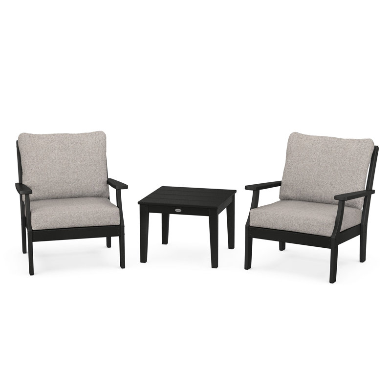 Braxton 3-Piece Deep Seating Set, Black, Weathered Tweed
