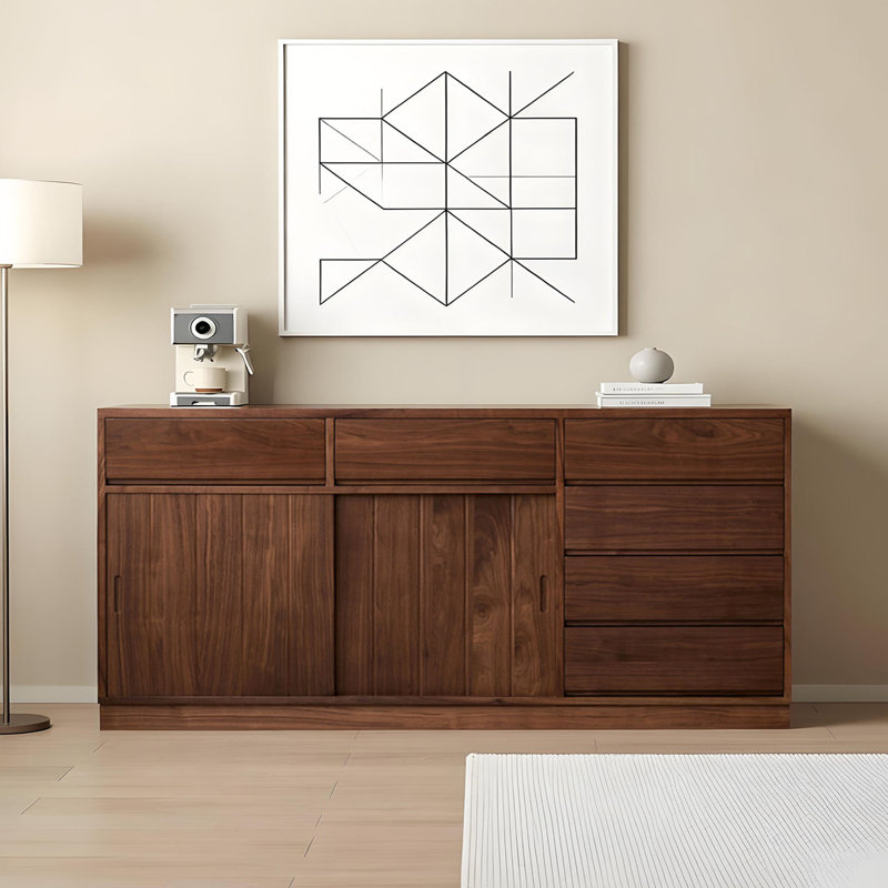 Buffet de rangement multifonctionnel en noyer noir, H 34,64 po x l 70,86 po x P 19,68 po