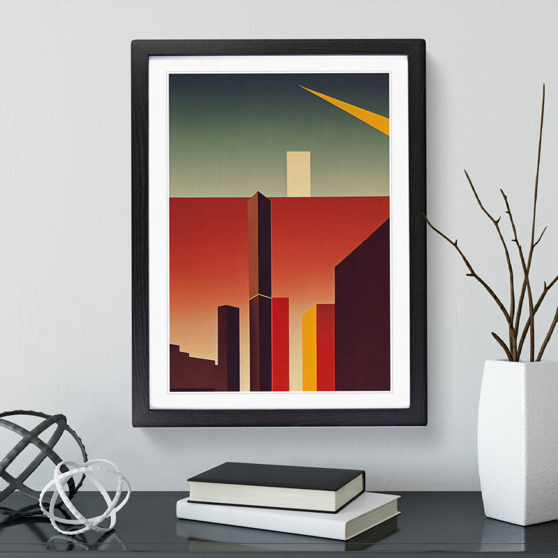 City Skyline Retro Art No.4 - Print, 66cm H x 48cm W x 2cm D, Black Framed, White