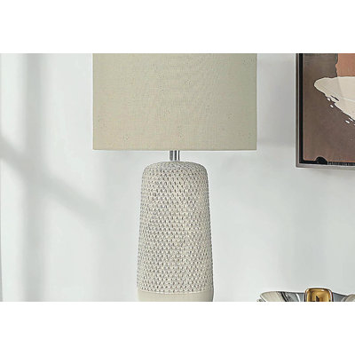 Lighting, 31 po, lampe de table, céramique crème, abat-jour beige, contemporain