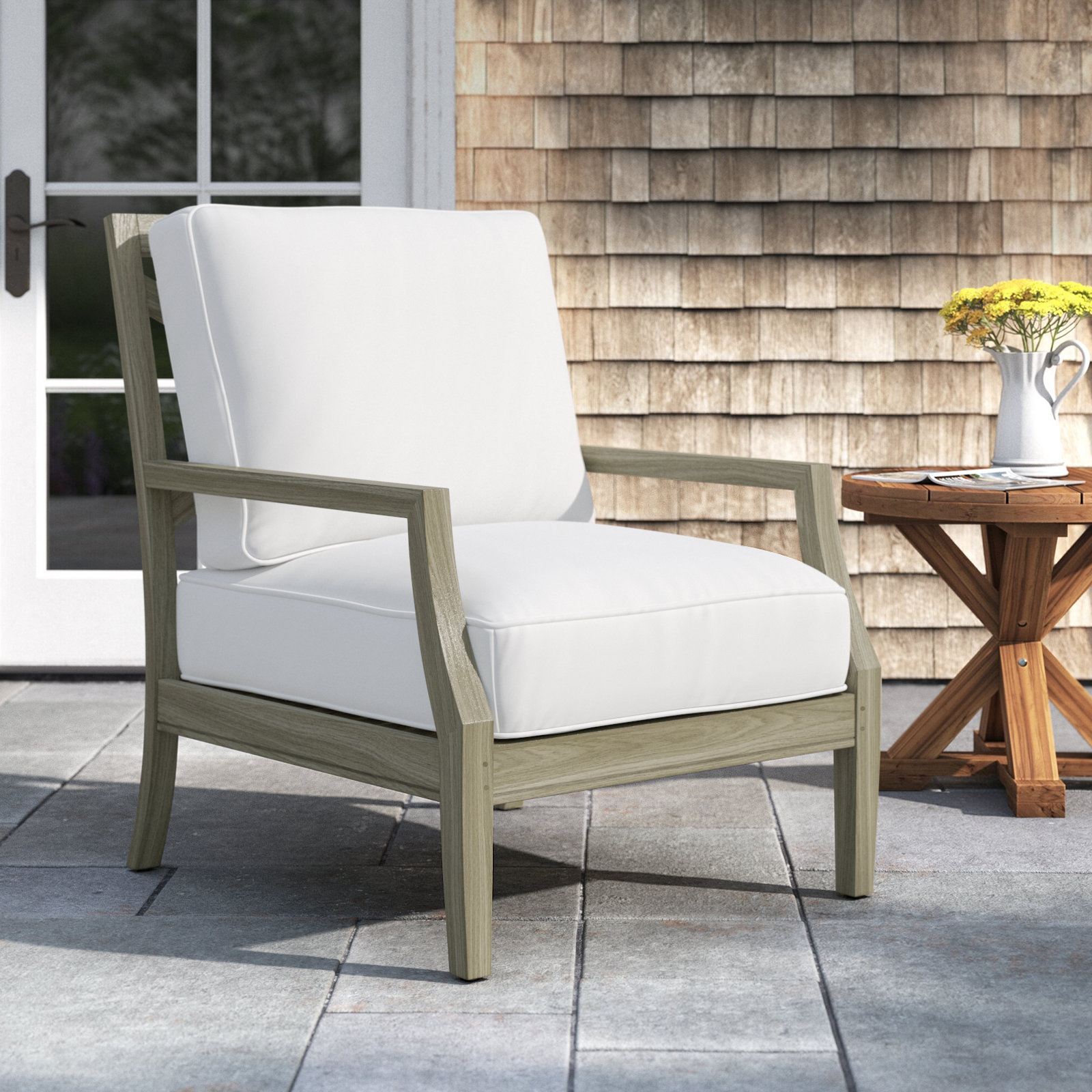 Haley Sunbrella® Patio Lounge Chair, Welt + Standard fill, Natural White, Oyster Teak