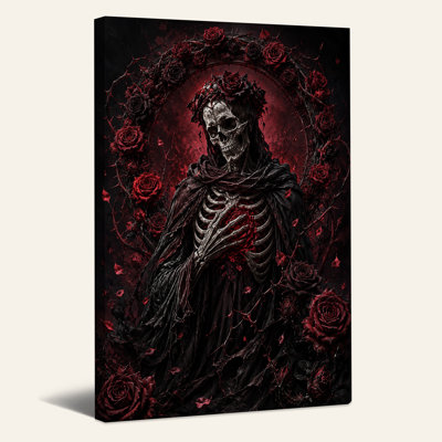 «Black Robed Skeleton tenant une rose rouge»