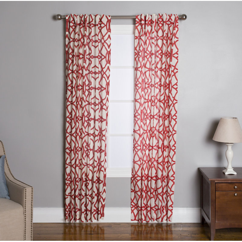 Gestel 100% Cotton Light-Filtering Geometric Curtain Panel with Rod Pocket Top and Hidden Back Tabs , Paprika, 50" W x 63" L