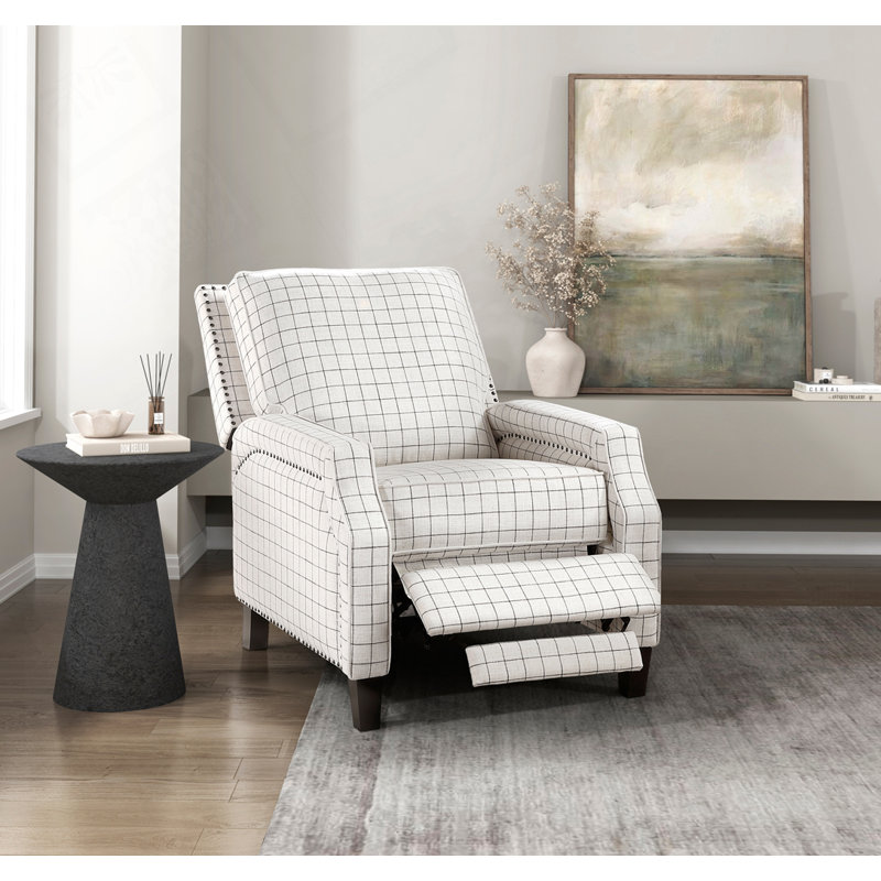Zinca 30" Traditional Textured Fabric Push Back Reclining Chair with Sophisticated Nailhead Trim & Exposed Wood Feet
