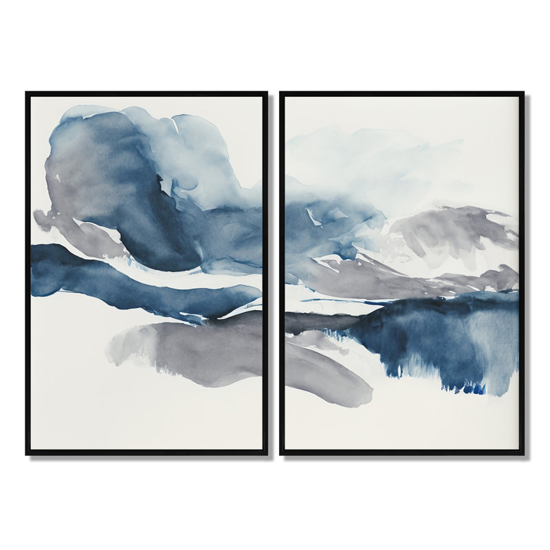 «Through the sapphire», art mural bleu sur toile, H 36 po x l 48 po, Impression encadrée flottante, Noir