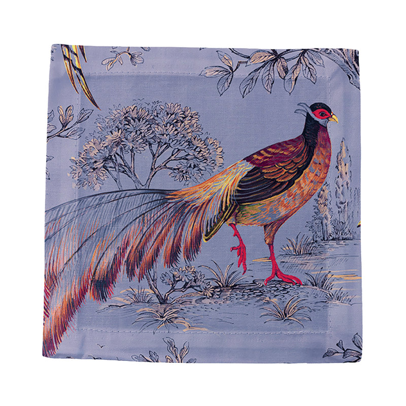 Pheasant Fall Sauvage Cotton Sateen Cocktail Napkins, Silver