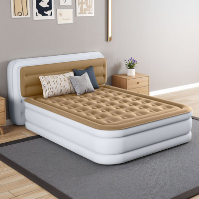 Alwyn Home 18'' Queen Air Mattress With Luxury Flocked Top Inflatable Bed With Pump Headboard With Horizontal Stripes
