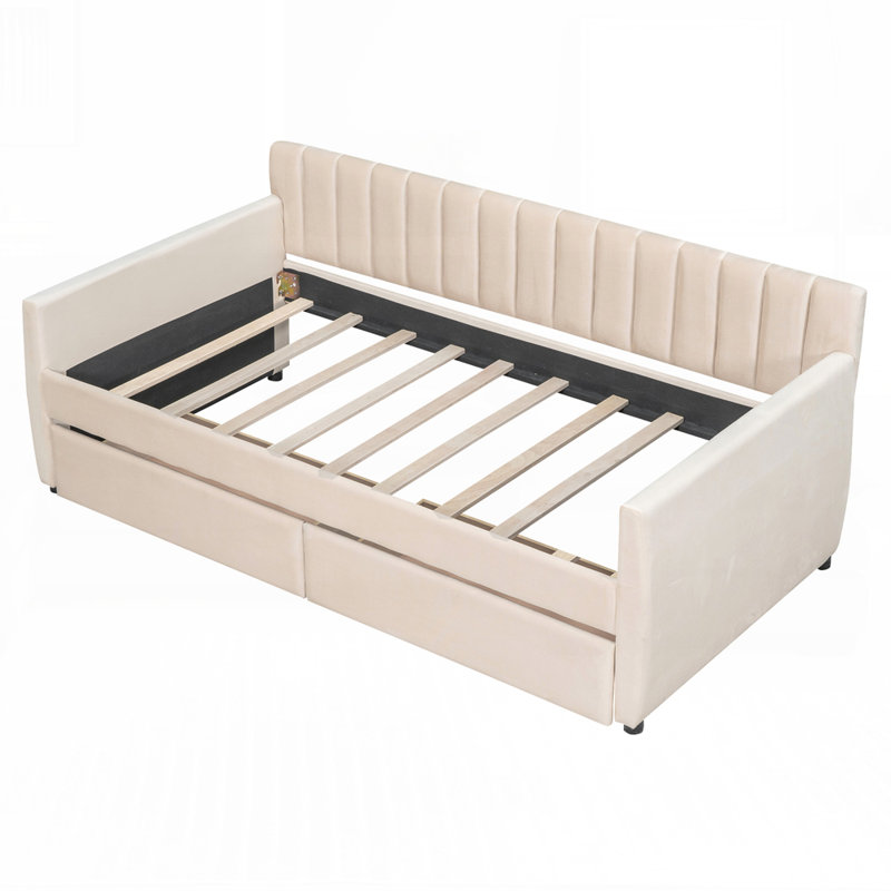 Elegant Velvet Upholstered Daybed with Storage Drawers Perfect for Modern and Versatile Home Decor, Beige