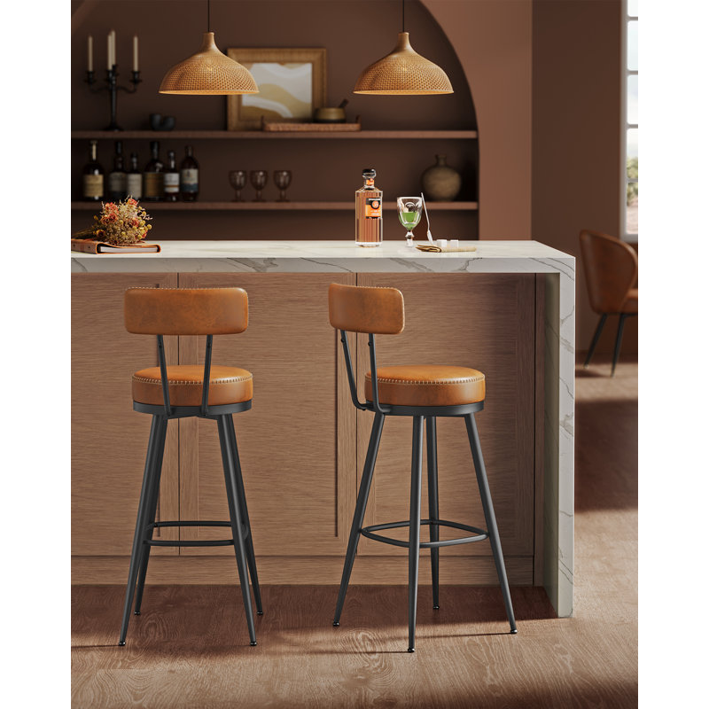 Upholstered Counter Stool with Metal Frame, Brown