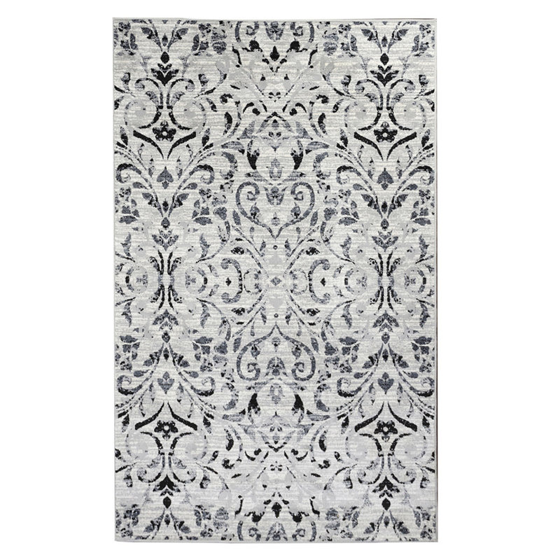 Tapis noir / gris tissé à la machine Cooleemee Ikat, Rectangle de 5 pi x 8 pi